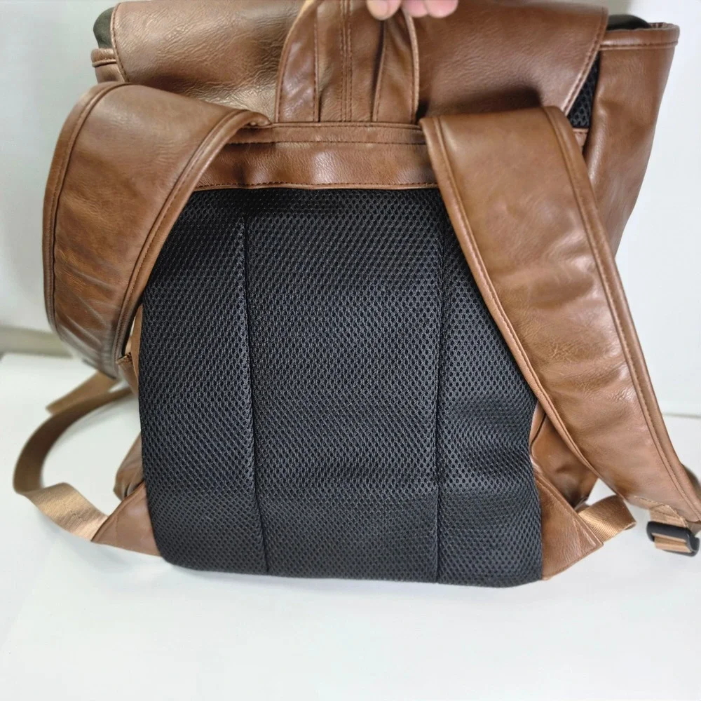 LXY Vegan Leather Backpack Vintage Laptop Bag Brown School Travel USB Port